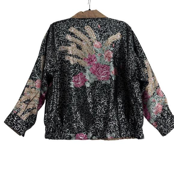 Vintage Metallic Floral/Black GDT TOO Reversible 90s Bomber Jacket One Size - Picture 7 of 13